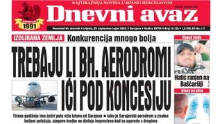 U današnjem izdanju "Dnevnog avaza" čitajte: Trebaju li bh. aerodromi ići pod koncesiju