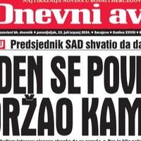 U današnjem "Dnevnom avazu" čitajte: Bajden se povlači, podržao Kamalu